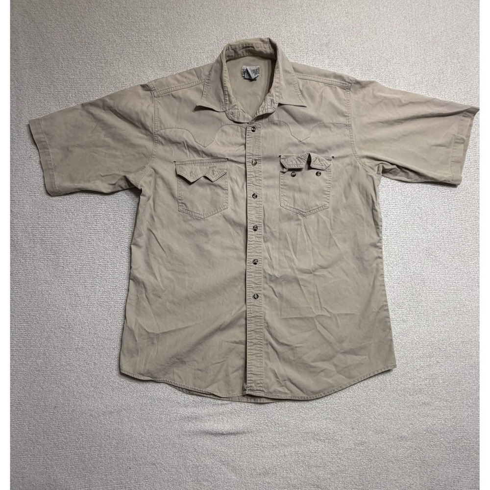 Express Rider Mens Button-up Western Size L Beige 100% Cotton Solid Button